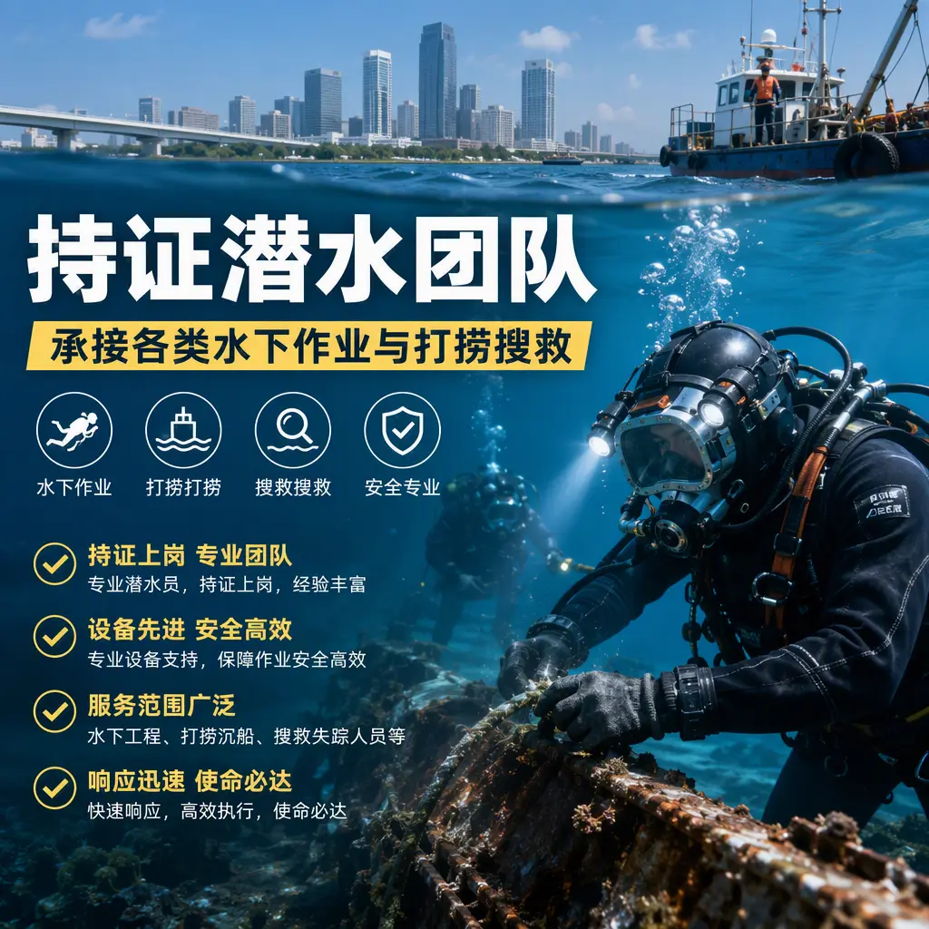 持证潜水团队，承接各类水下作业与打捞搜救三沙